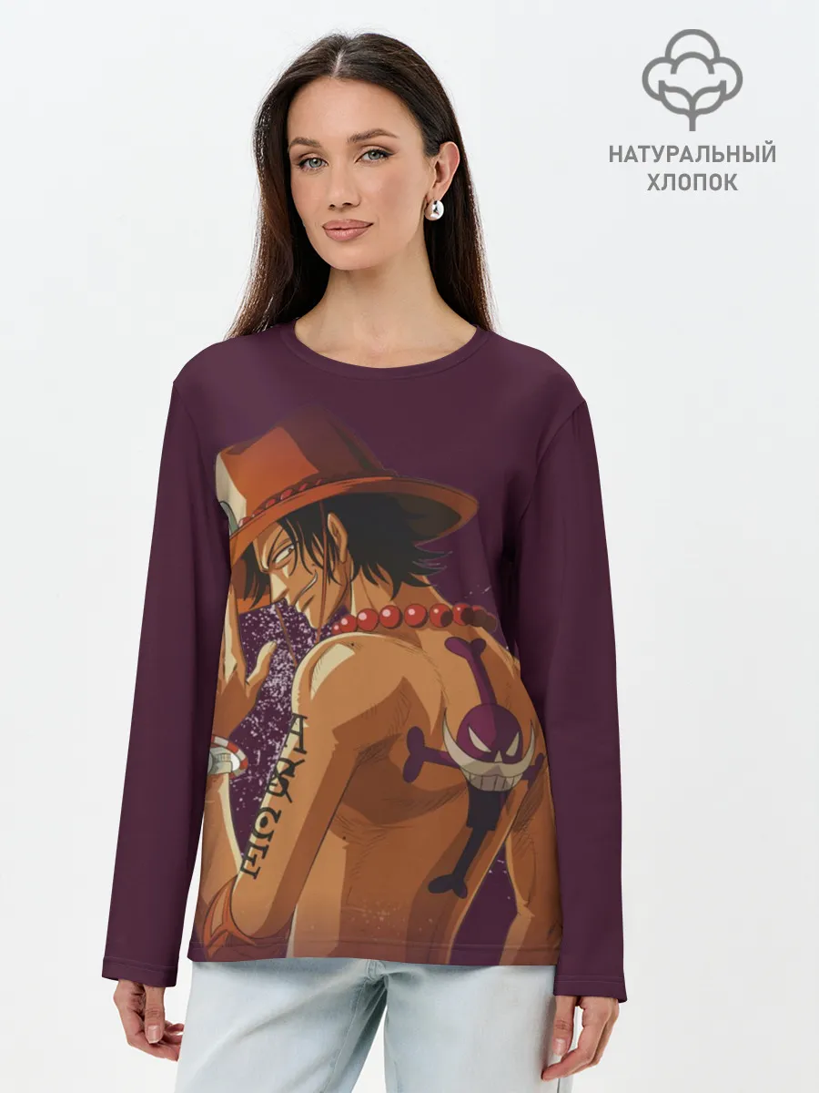 Лонгслив женский. Хлопок / One Piece. Портгас Д. Эйс