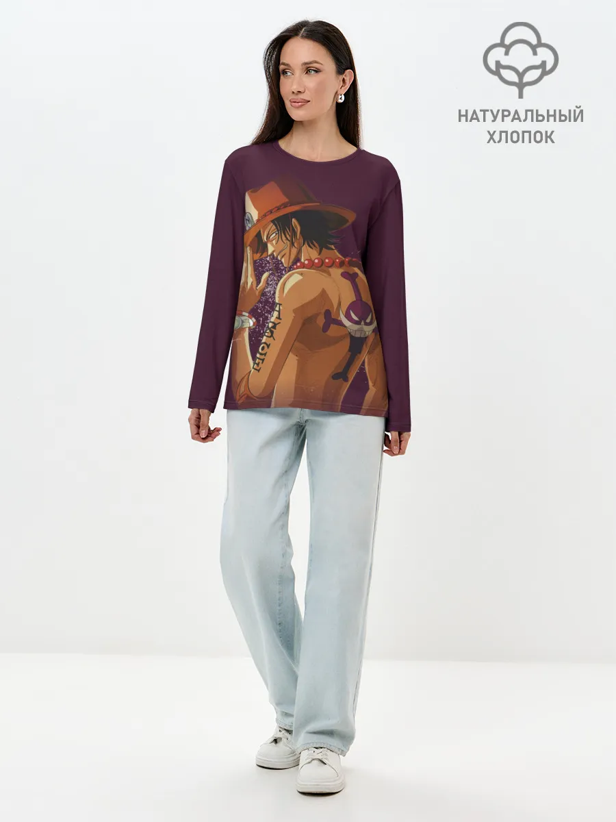 Лонгслив женский. Хлопок / One Piece. Портгас Д. Эйс