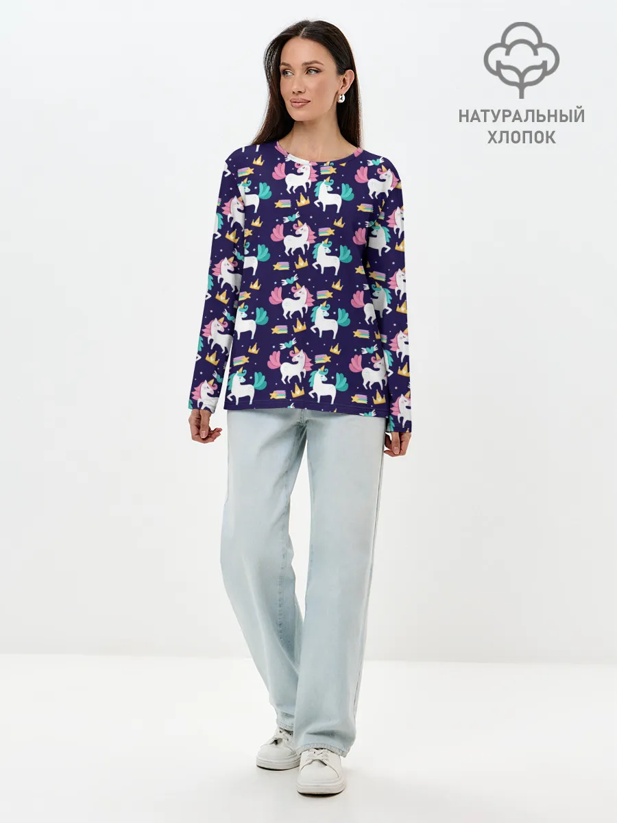 Лонгслив женский. Хлопок / Unicorn pattern