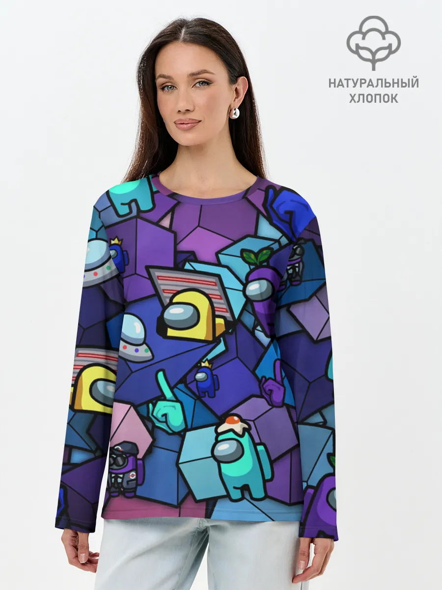 Лонгслив женский. Хлопок / Among Us кубики