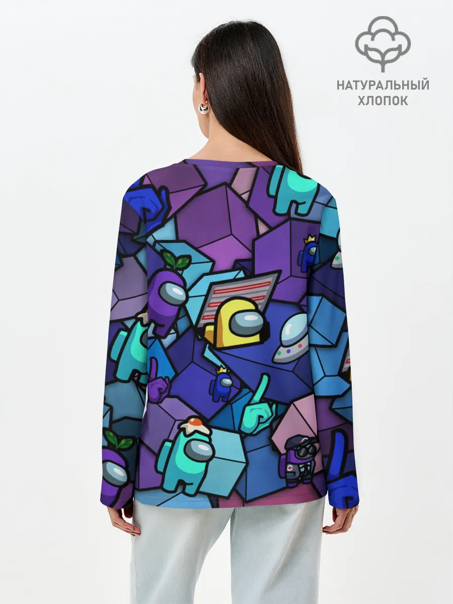 Лонгслив женский. Хлопок / Among Us кубики