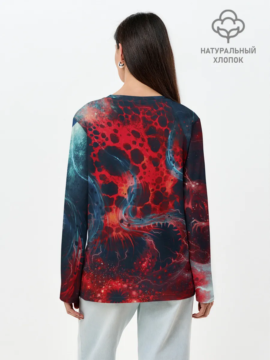 Лонгслив женский. Хлопок / Гигантский космический монстр