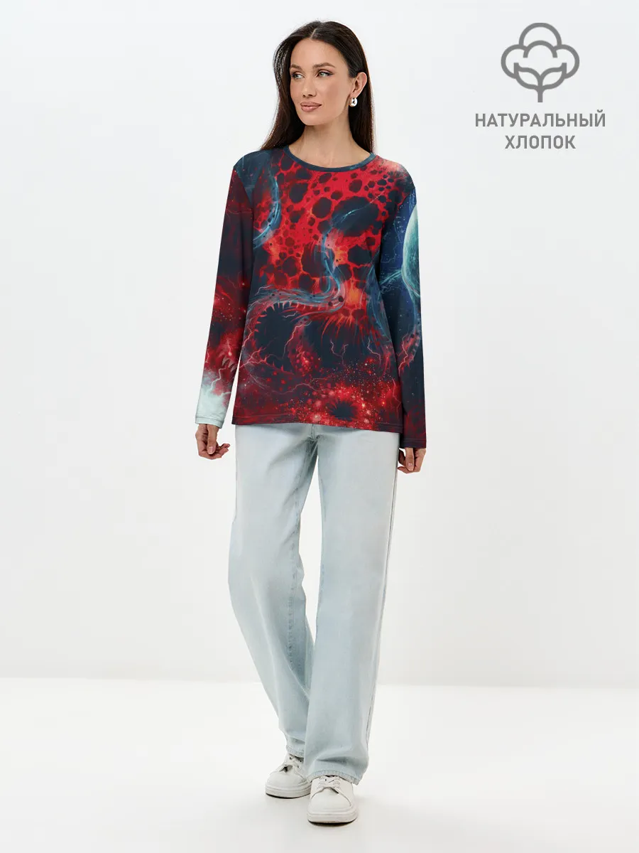 Лонгслив женский. Хлопок / Гигантский космический монстр