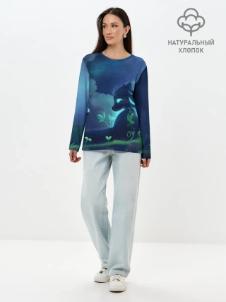 Лонгслив женский. Хлопок / Панда и лиса