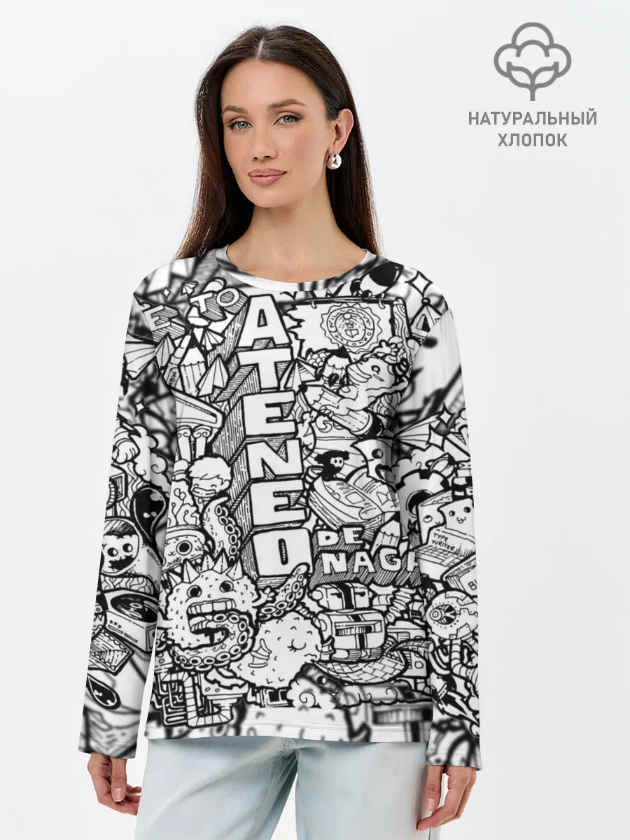 Лонгслив женский. Хлопок / Doodle граффити