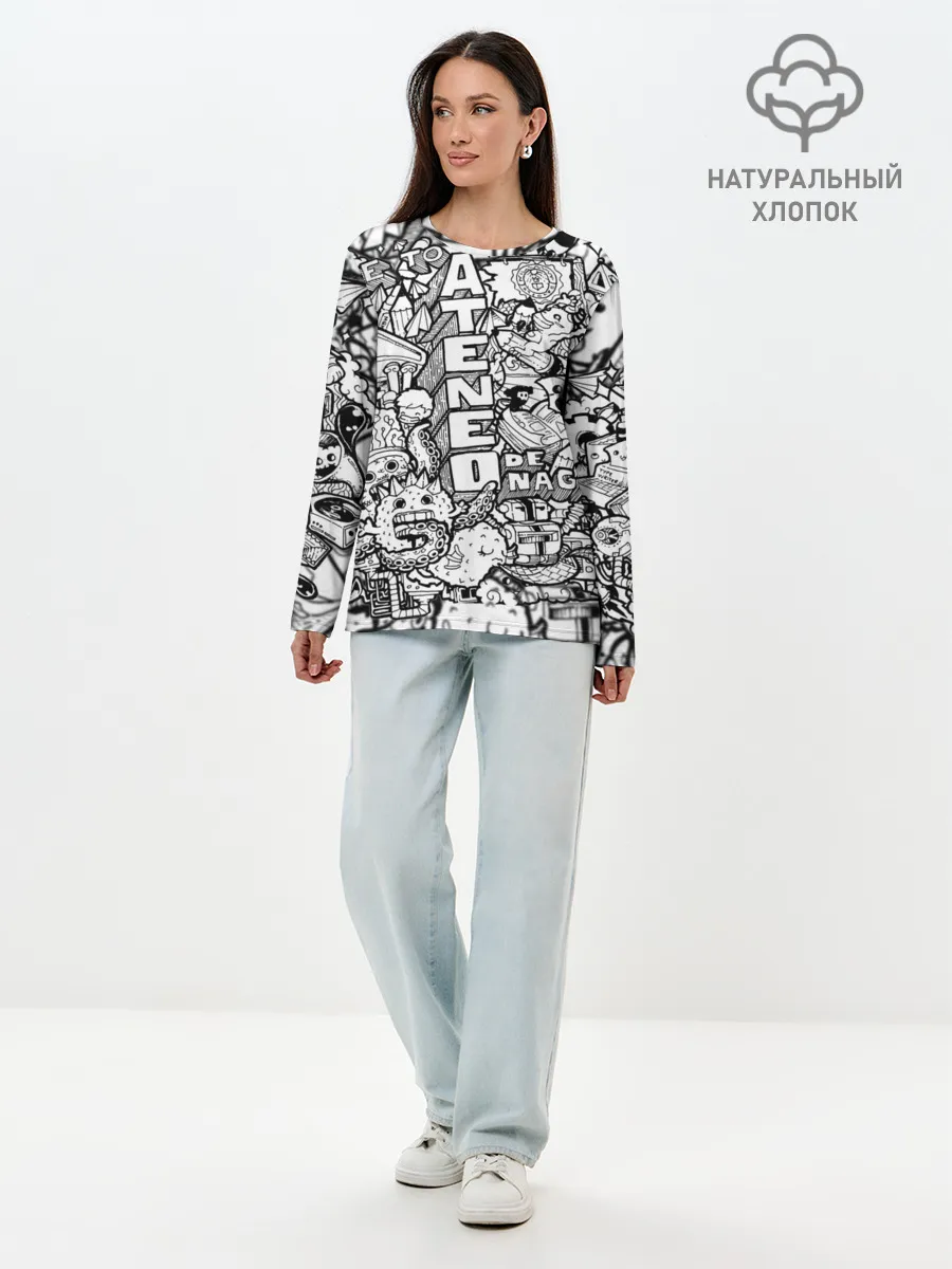 Лонгслив женский. Хлопок / Doodle граффити
