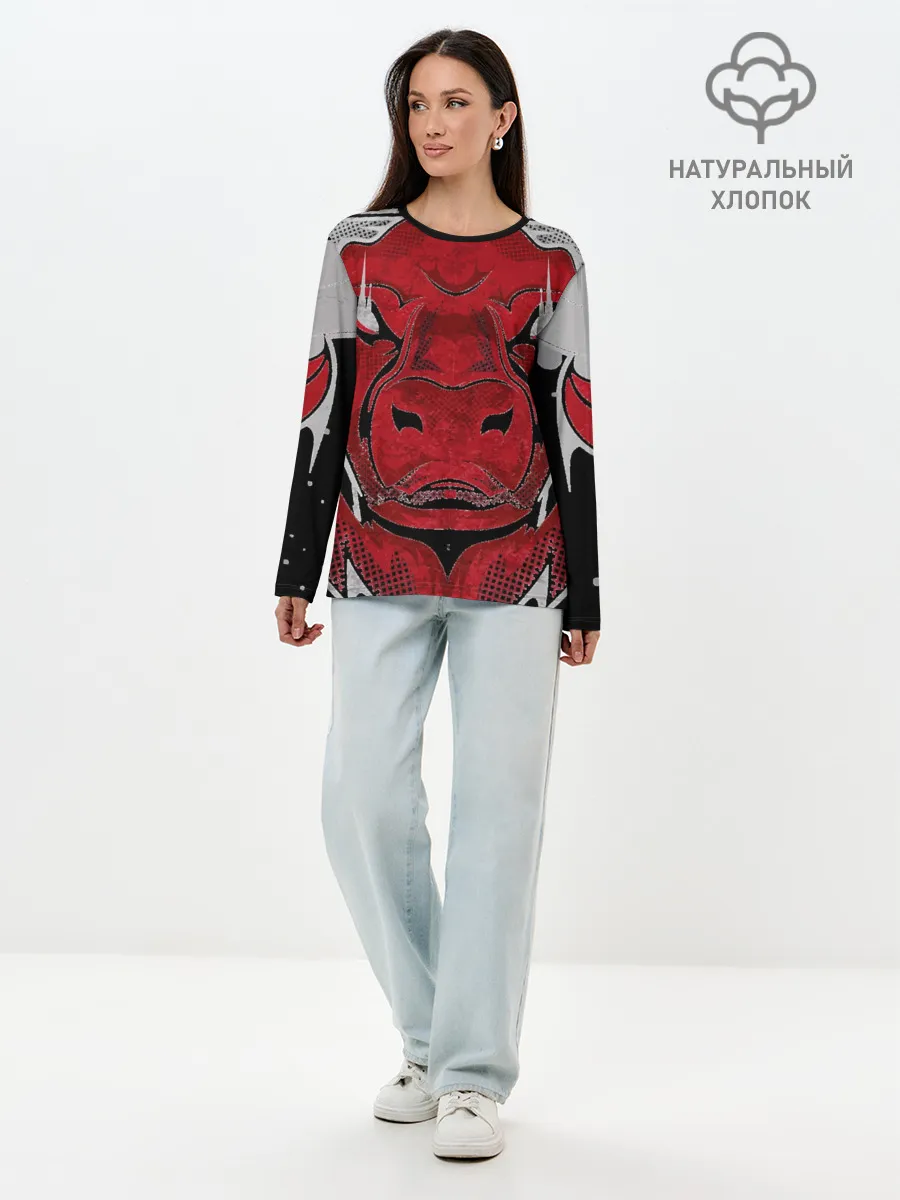 Лонгслив женский. Хлопок / Красный бык