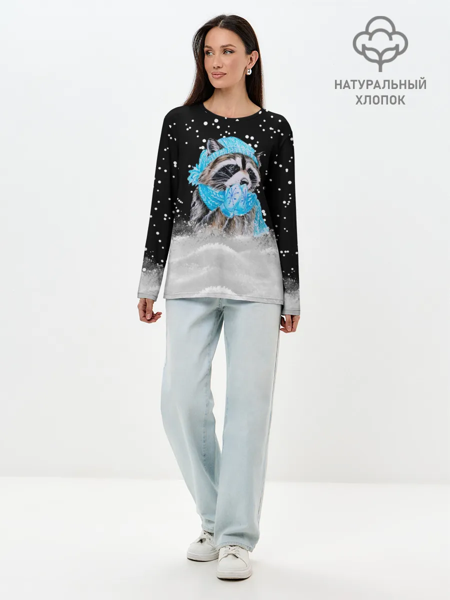Лонгслив женский. Хлопок / Енот