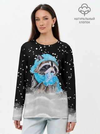 Лонгслив женский. Хлопок / Енот