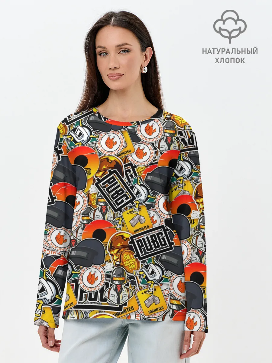 Лонгслив женский. Хлопок / PUBG STICKER