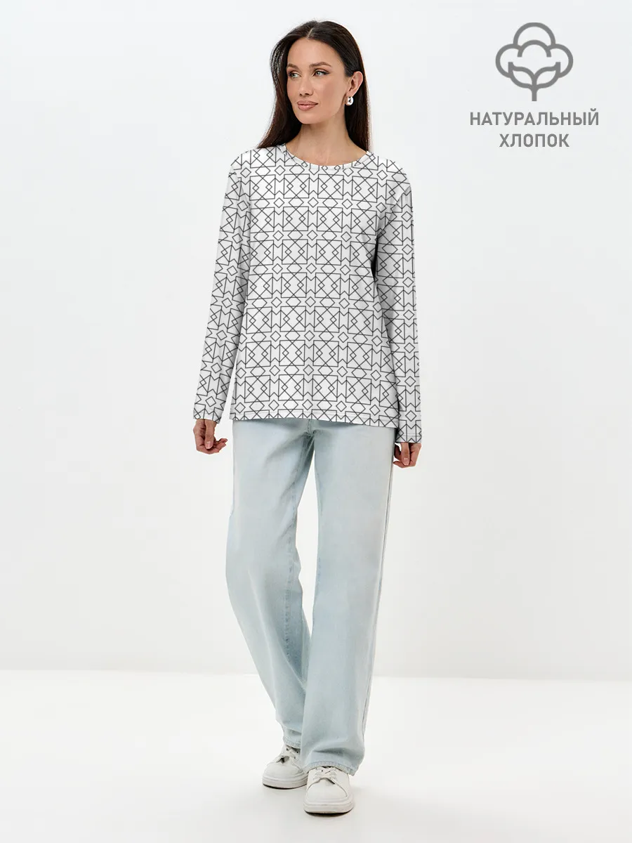 Лонгслив женский. Хлопок / Геометрический узор