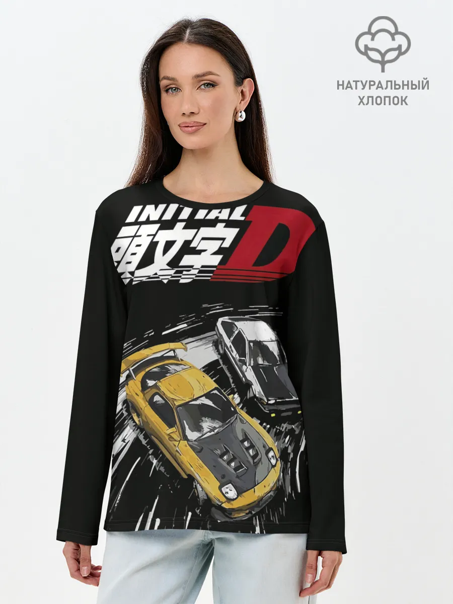 Лонгслив женский. Хлопок / Initial D две машины