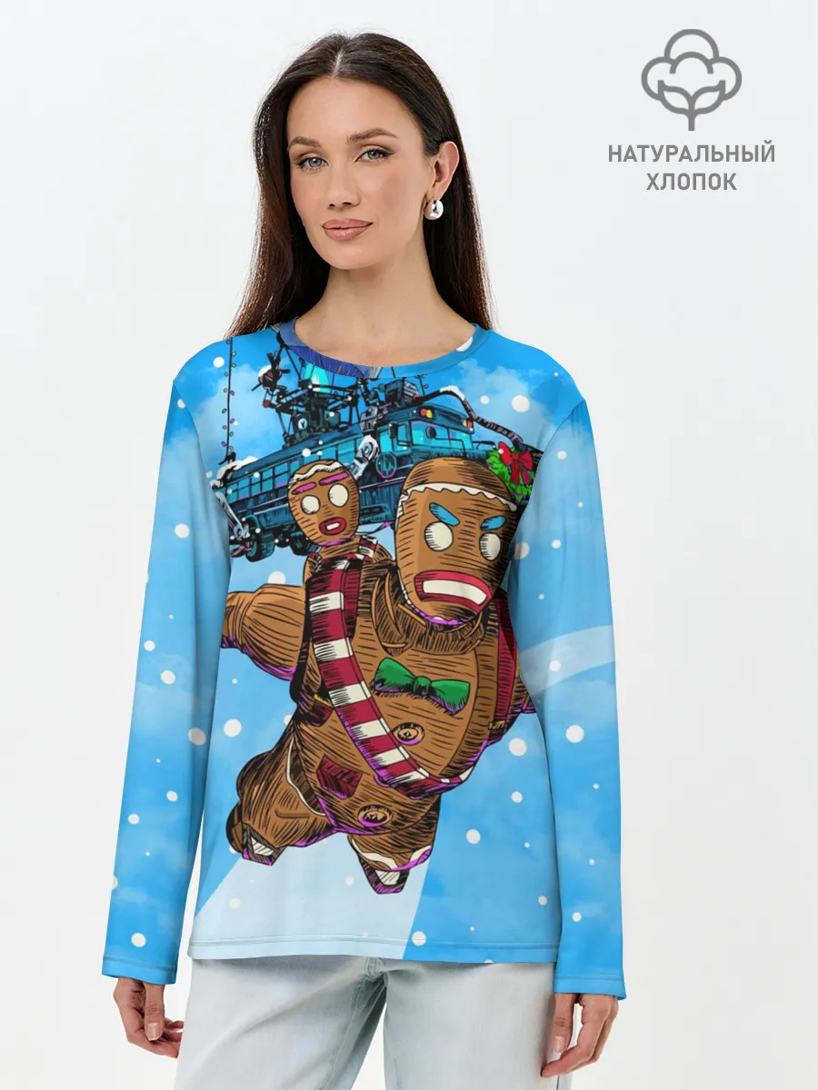 Лонгслив женский. Хлопок / Пряничный человек