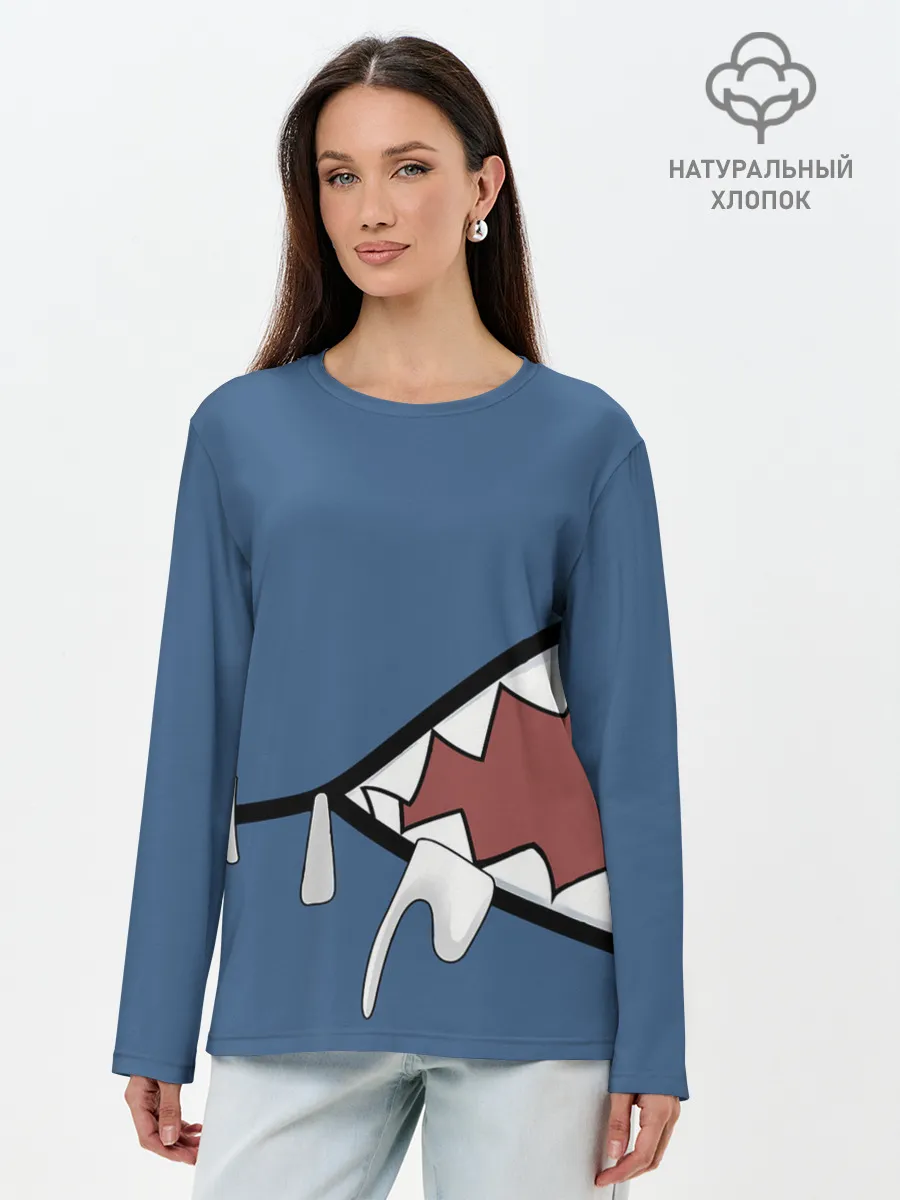 Лонгслив женский. Хлопок / Акула gawr gura