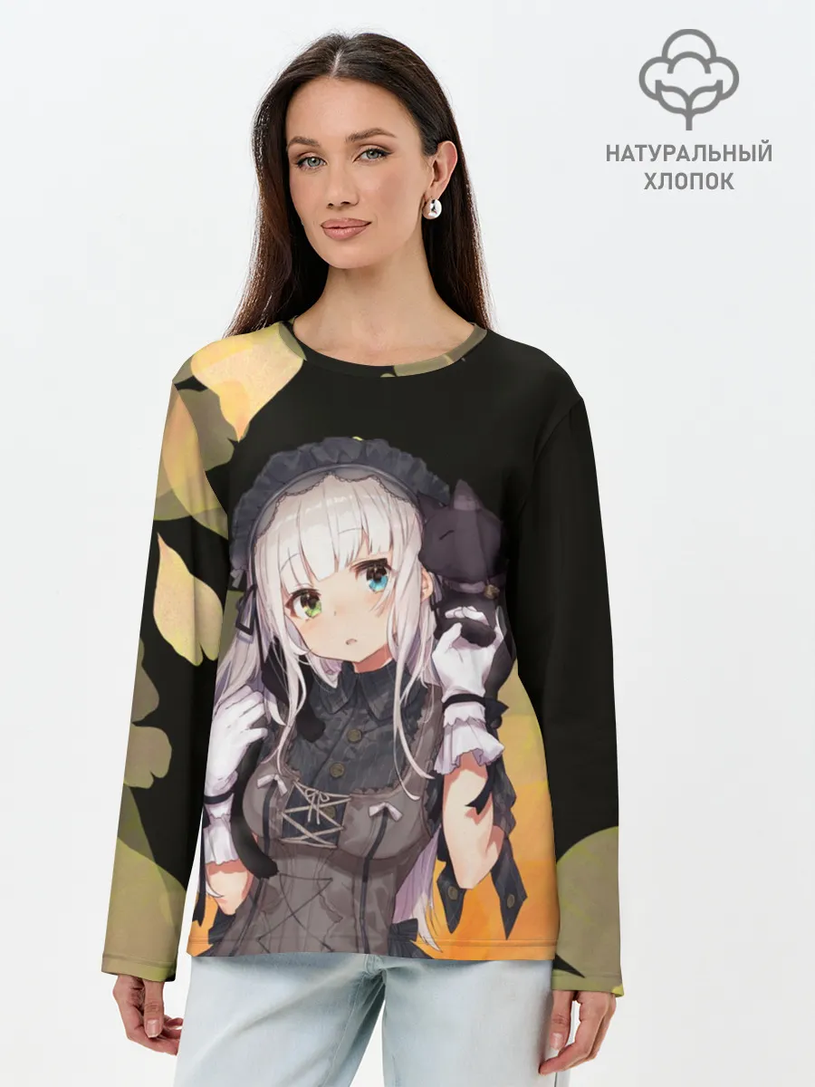 Лонгслив женский. Хлопок / Аниме девушка в интересном наряде