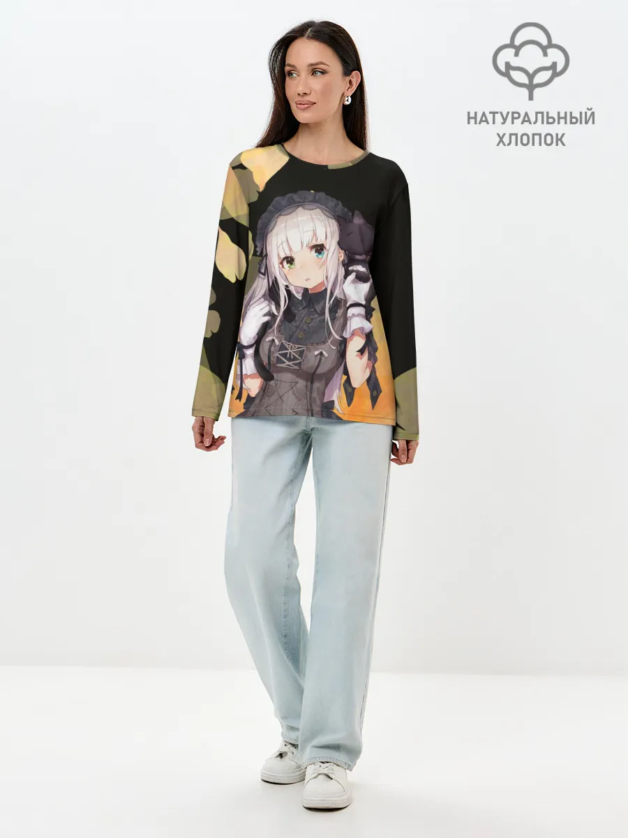Лонгслив женский. Хлопок / Аниме девушка в интересном наряде