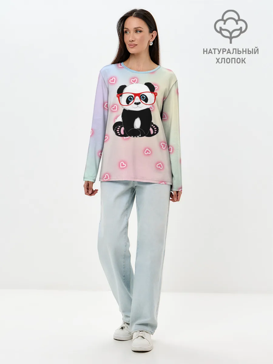 Лонгслив женский. Хлопок / Милая пандочка