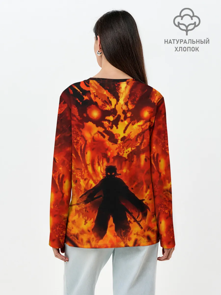 Лонгслив женский. Хлопок / Клинок, рассекающий демонов