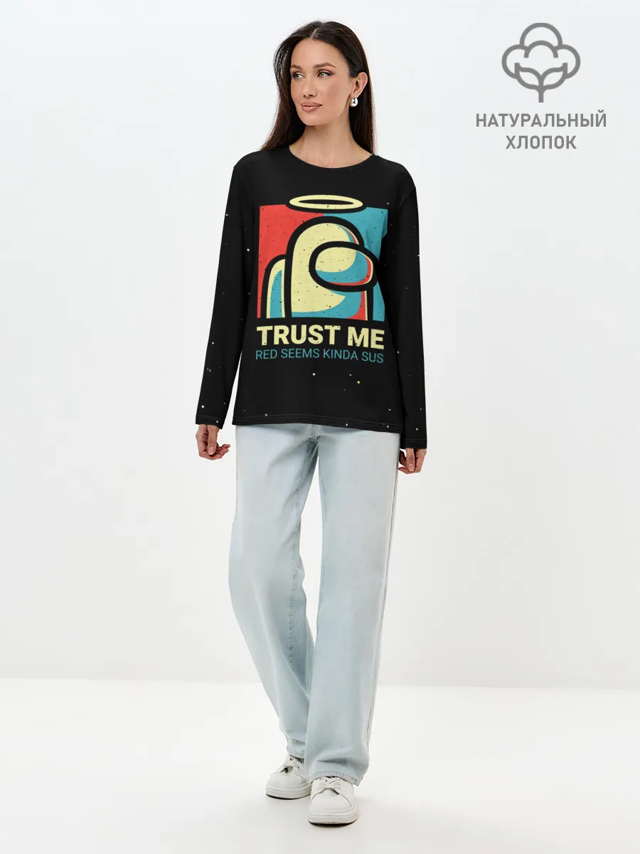 Лонгслив женский. Хлопок / TRUST ME red seems kinda sus