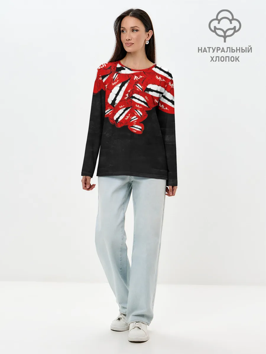 Лонгслив женский. Хлопок / Губы