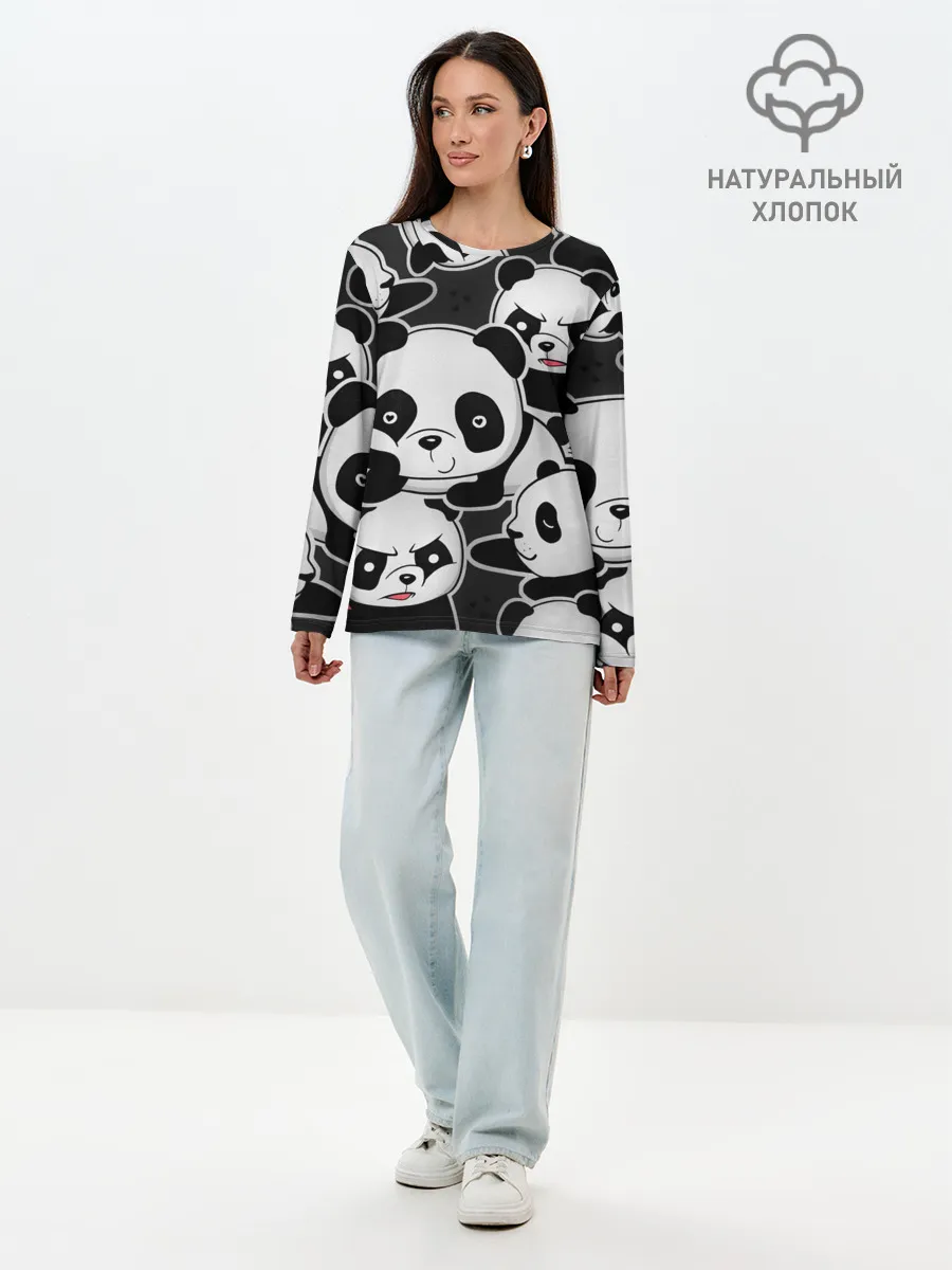 Лонгслив женский. Хлопок / Смешные панды