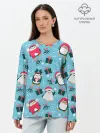 Лонгслив женский. Хлопок / Новогодние Пингвины
