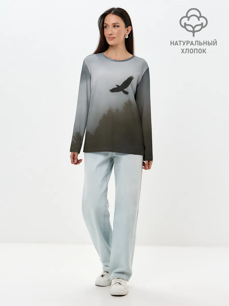 Лонгслив женский. Хлопок / Орёл над лесом