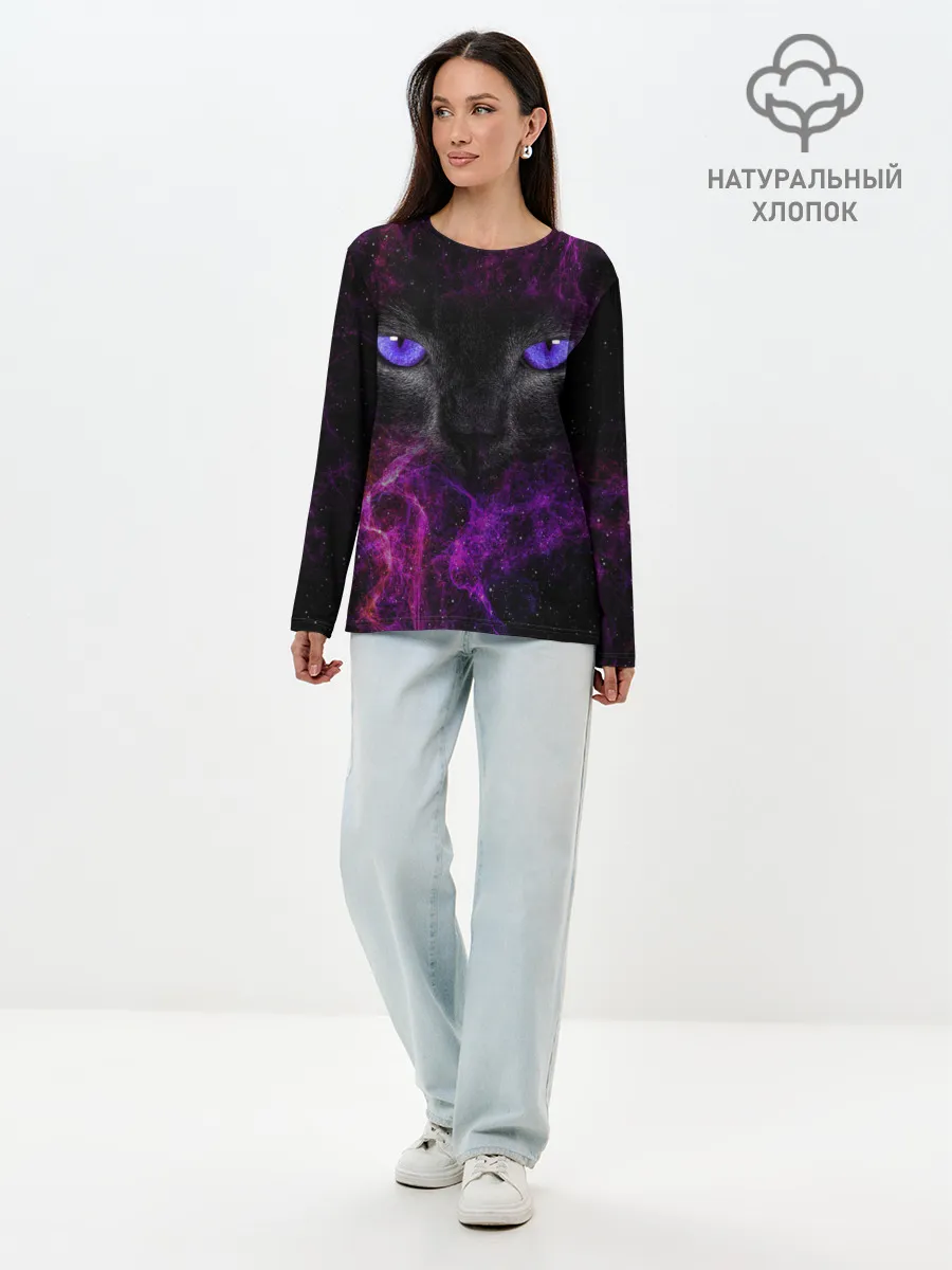Лонгслив женский. Хлопок / Кот