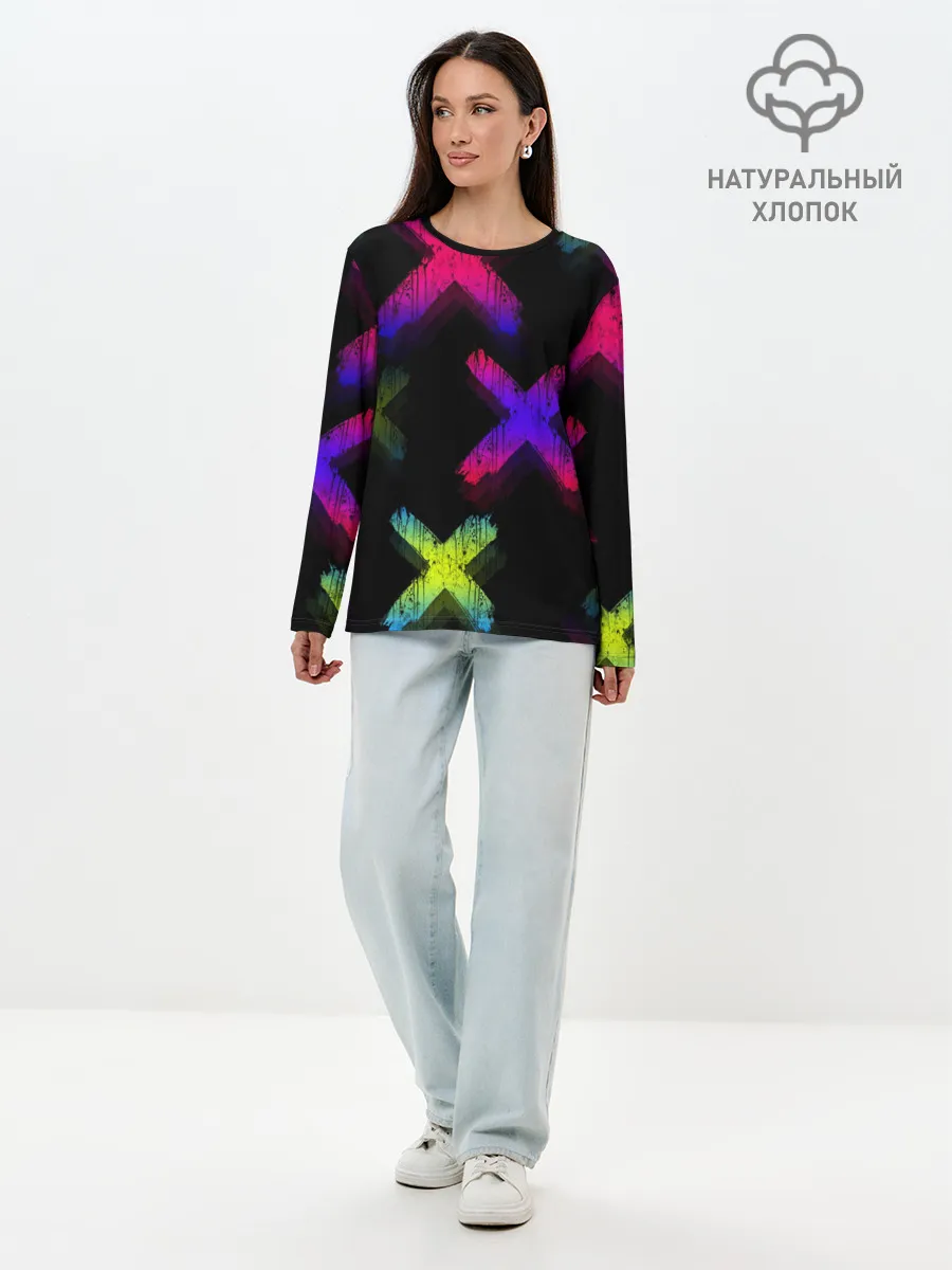 Лонгслив женский. Хлопок / Крестики