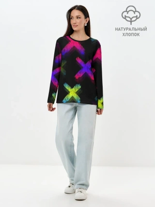 Лонгслив женский. Хлопок / Крестики