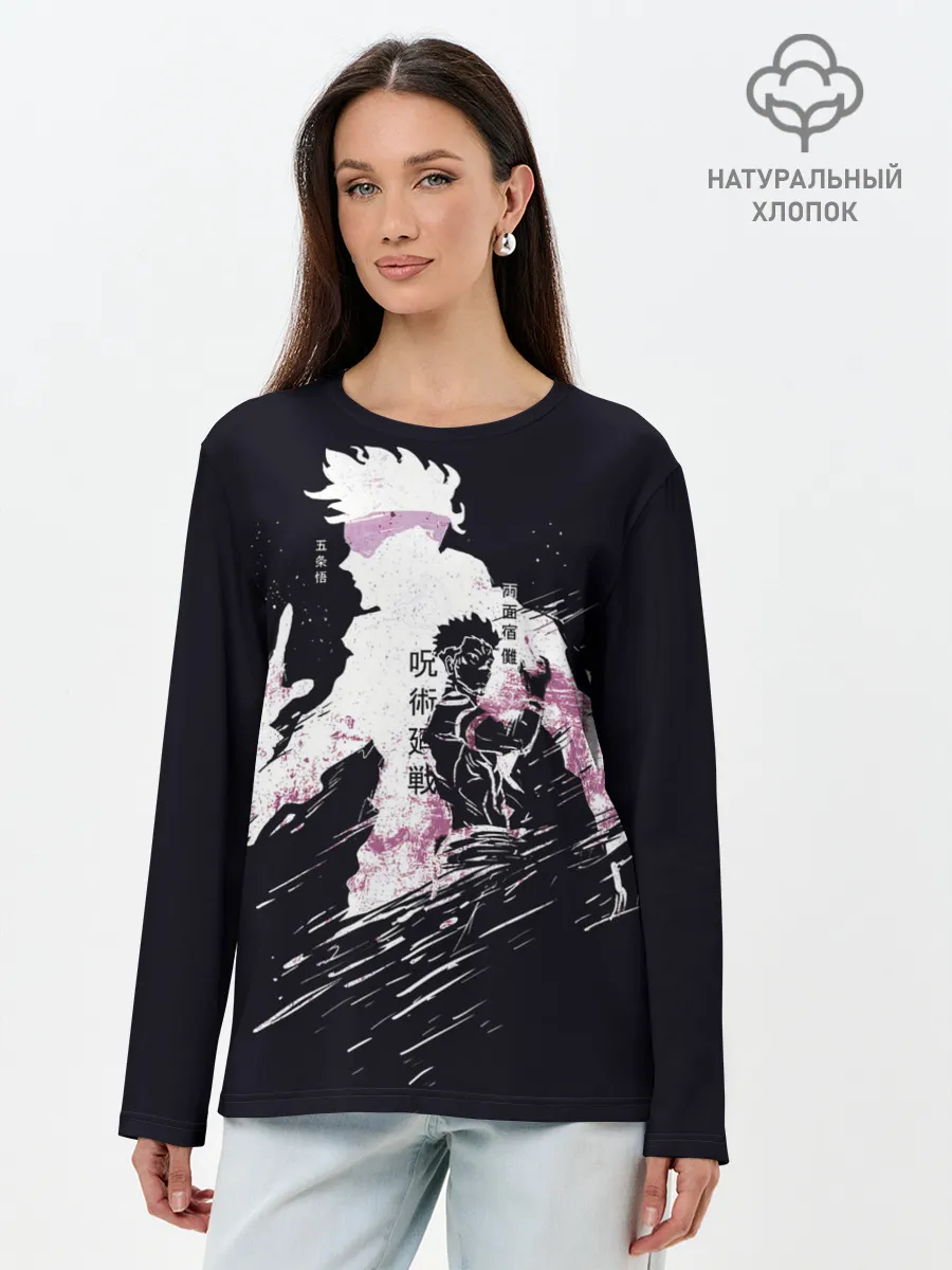 Лонгслив женский. Хлопок / JUJUTSU KAISEN на черном