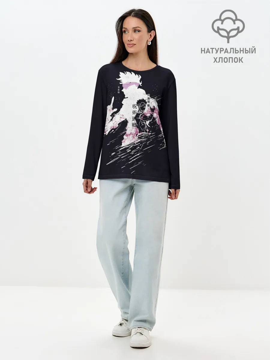 Лонгслив женский. Хлопок / JUJUTSU KAISEN на черном