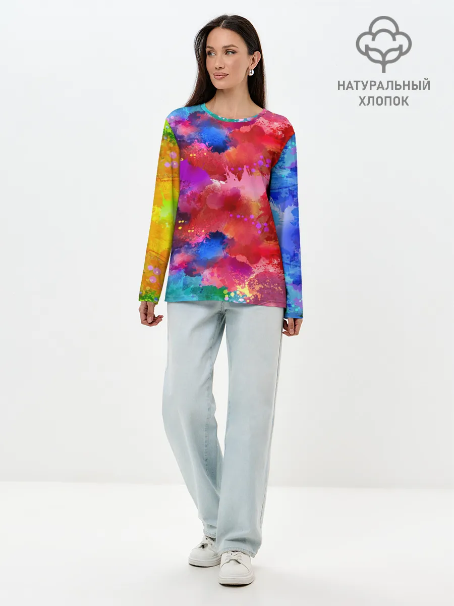 Лонгслив женский. Хлопок / Брызги красок