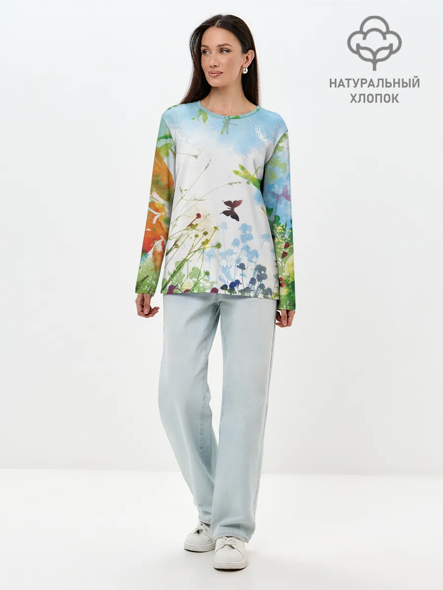 Лонгслив женский. Хлопок / Summer акварель