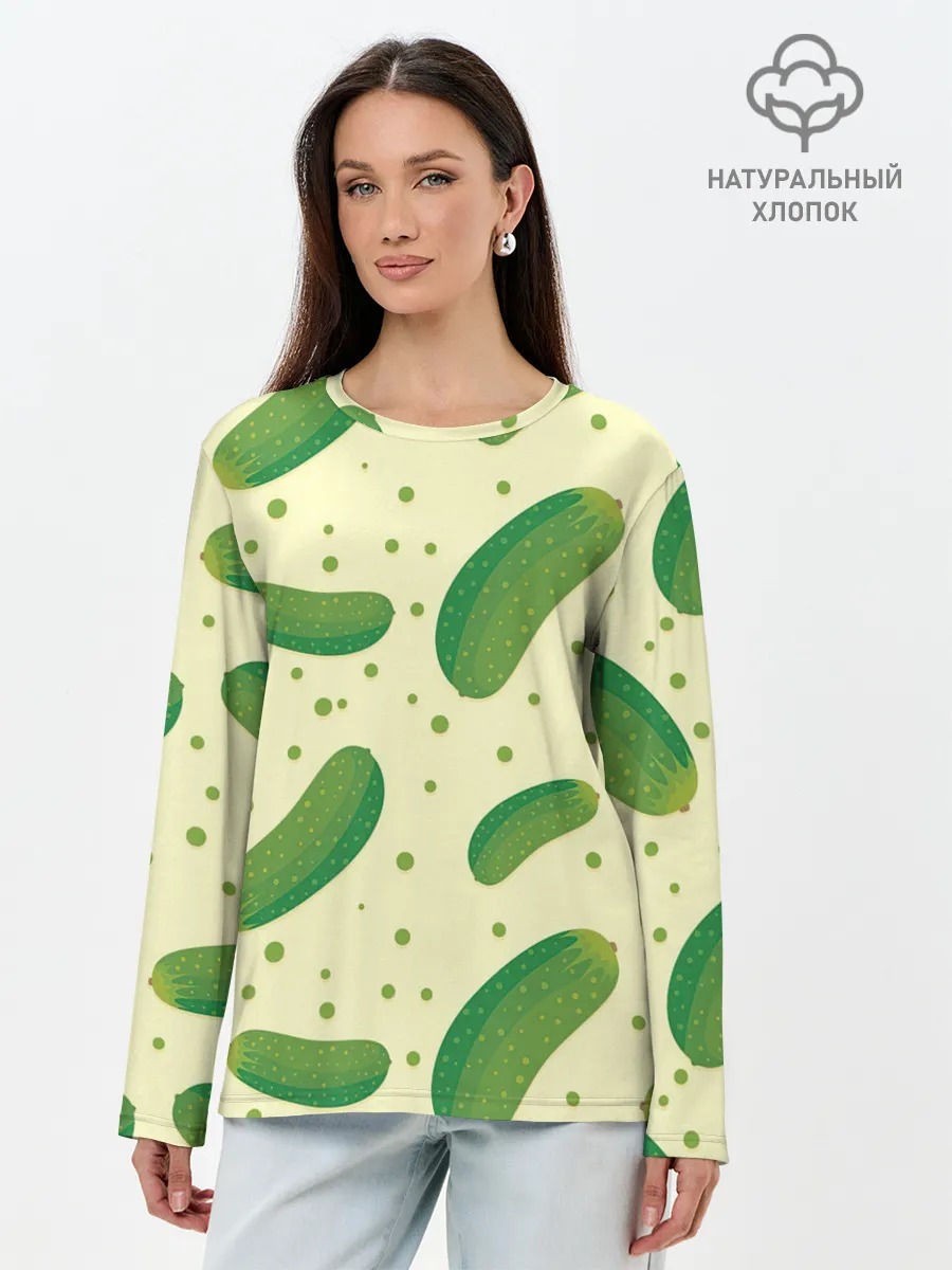 Лонгслив женский. Хлопок / Огурчики
