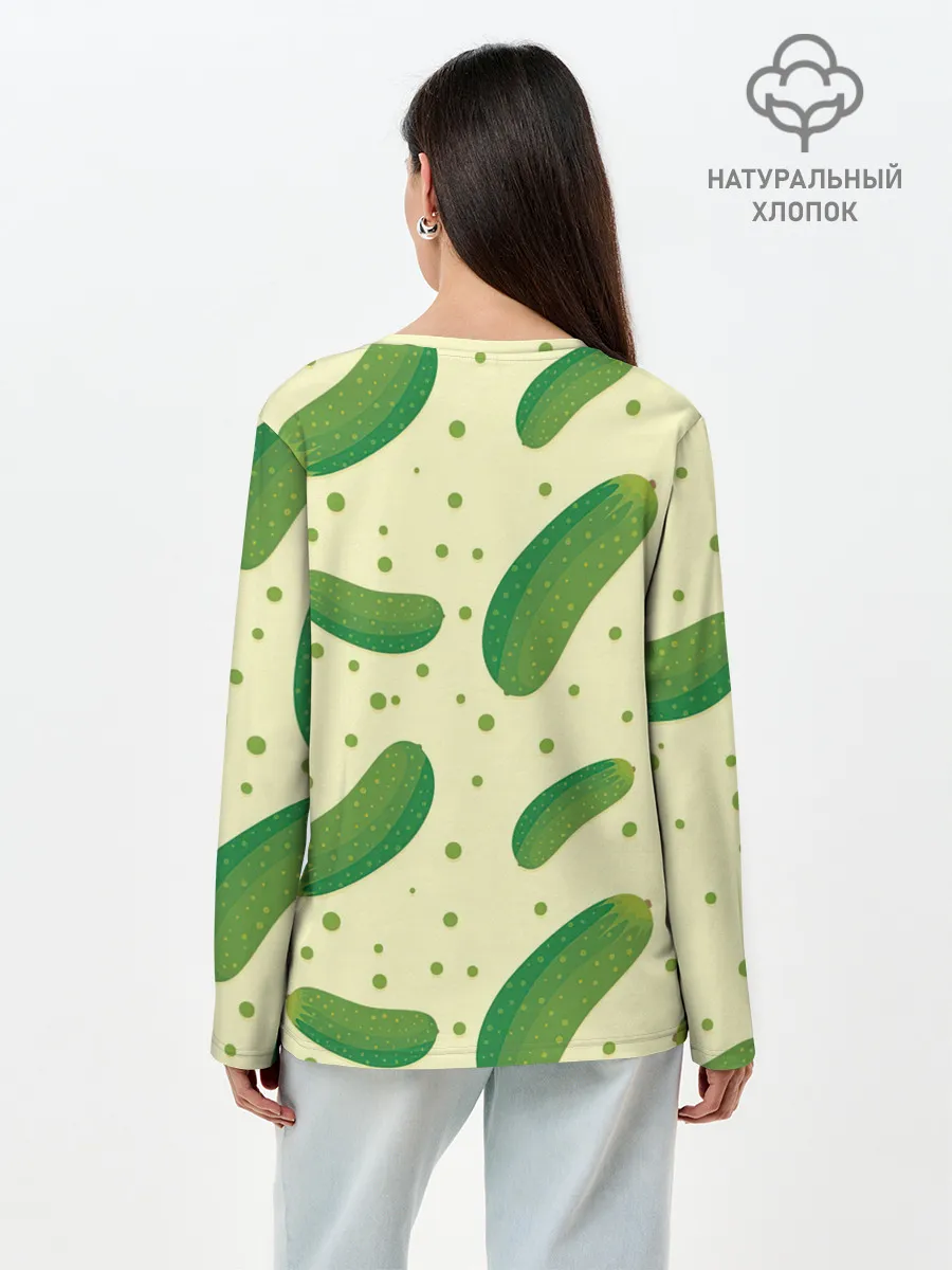 Лонгслив женский. Хлопок / Огурчики