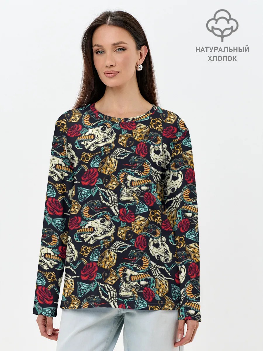 Лонгслив женский. Хлопок / Hardcore tattoo