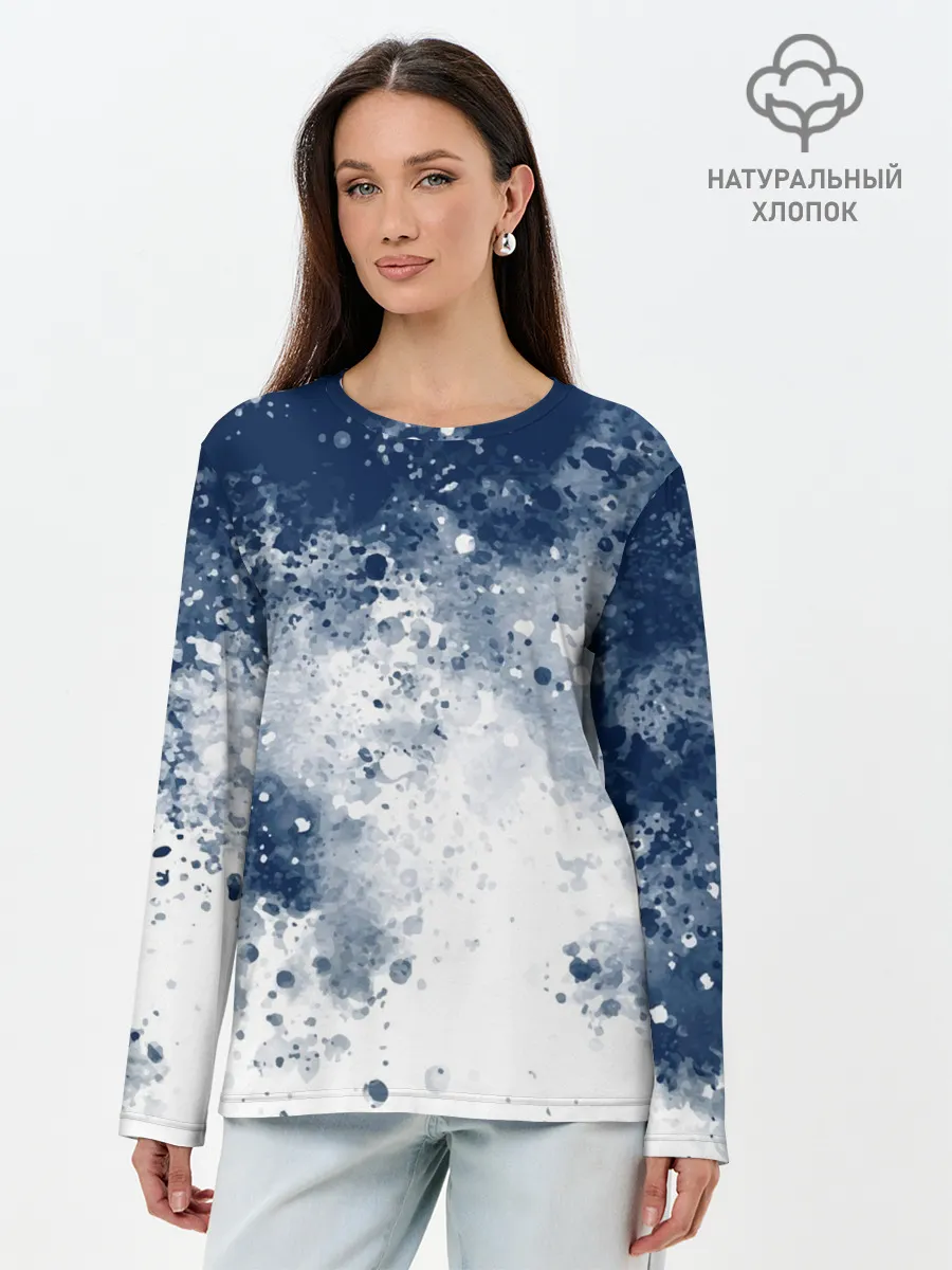 Лонгслив женский. Хлопок / Чернильные капли