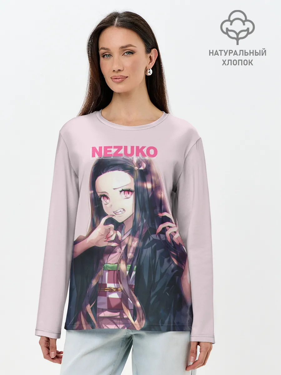 Лонгслив женский. Хлопок / Незуко зубы