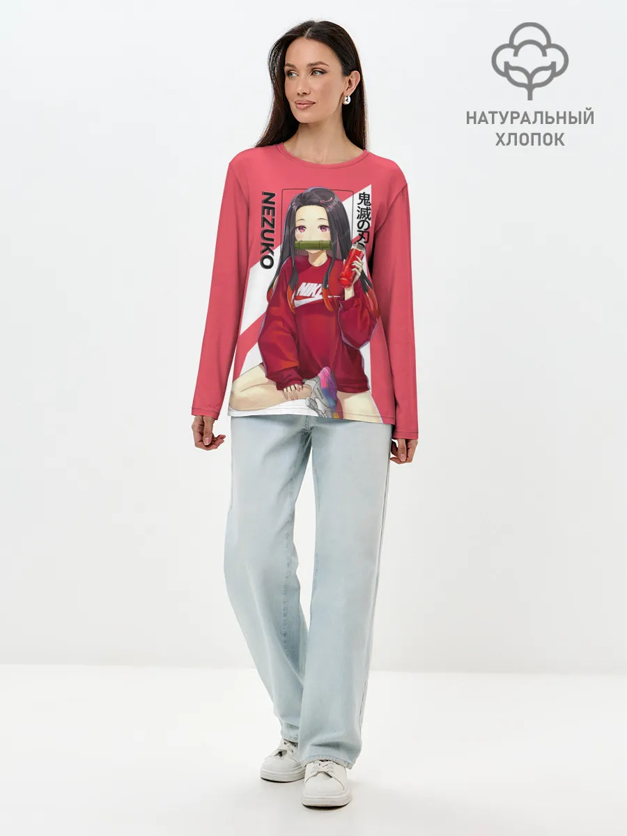 Лонгслив женский. Хлопок / Незуко коралловый