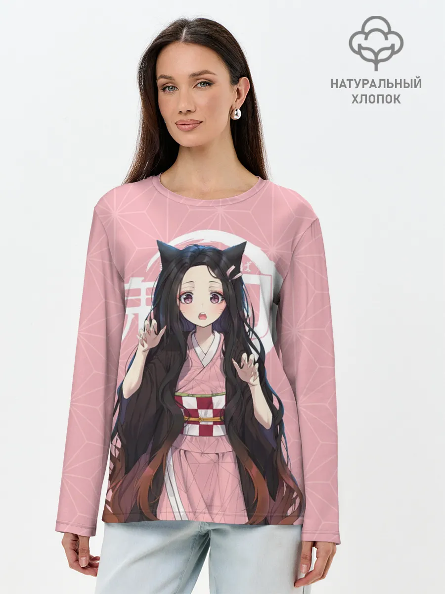 Лонгслив женский. Хлопок / Незуко розовый