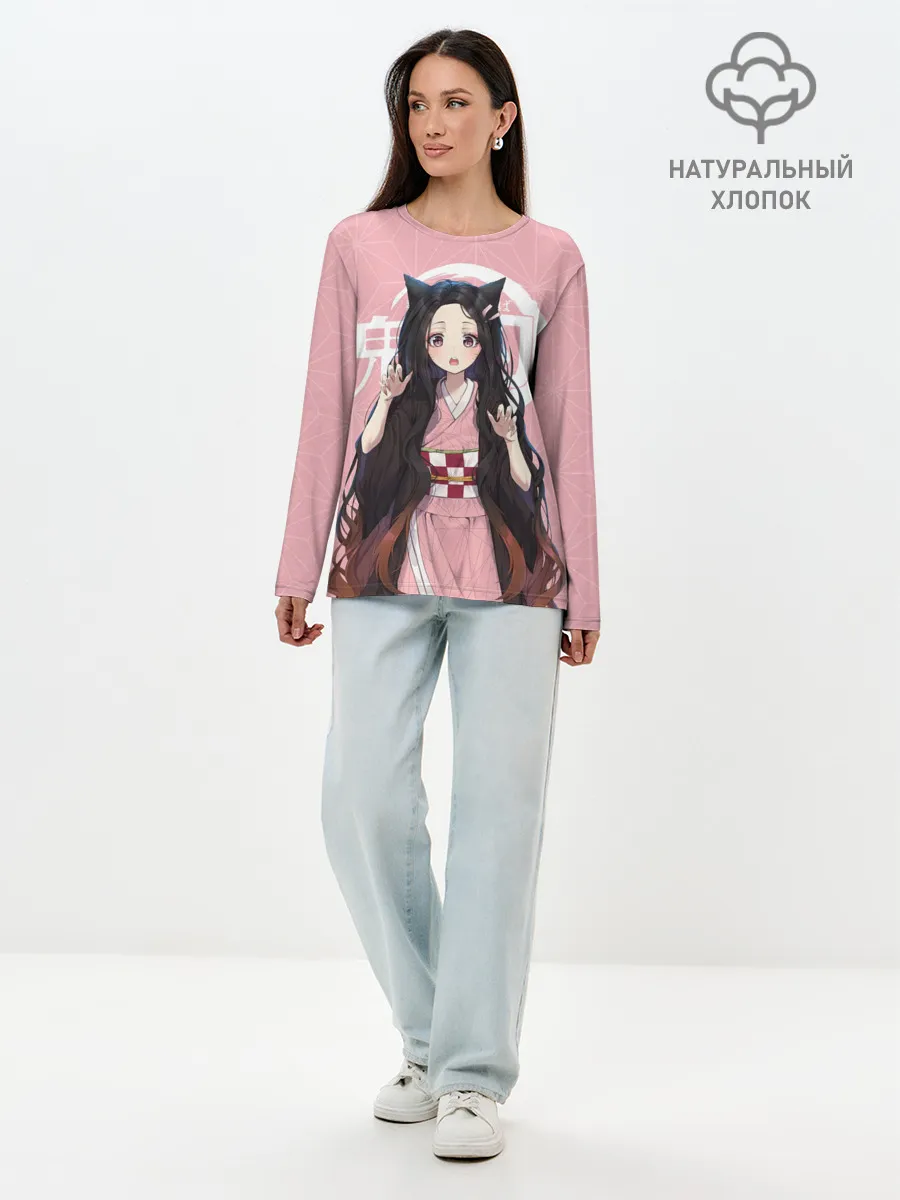 Лонгслив женский. Хлопок / Незуко розовый