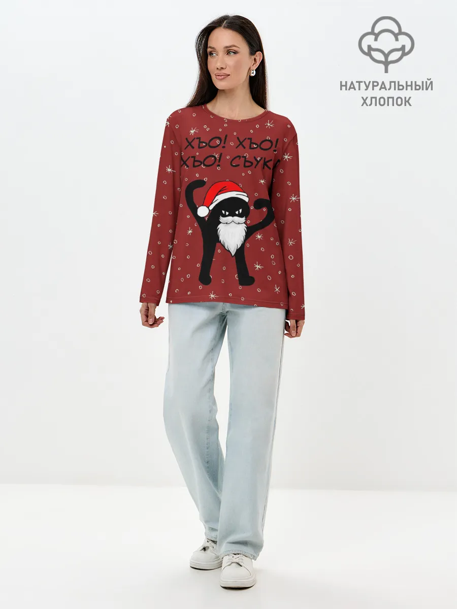 Лонгслив женский. Хлопок / Новогодний ЪУЪ