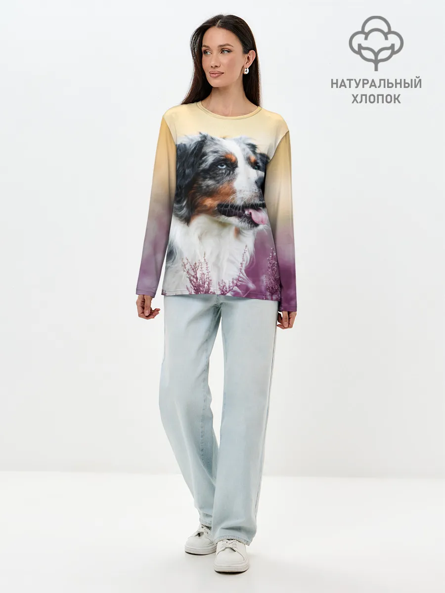 Лонгслив женский. Хлопок / Австралийская Овчарка