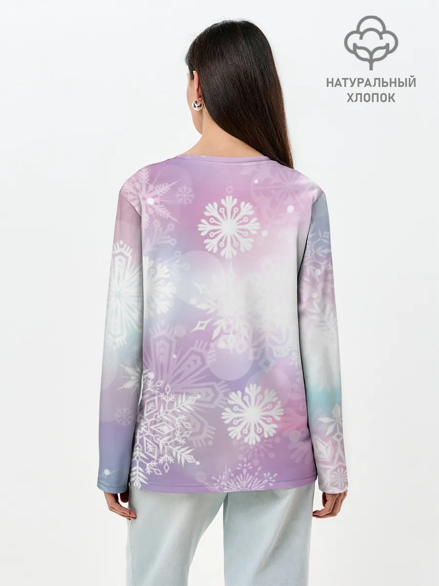 Лонгслив женский. Хлопок / снежинки
