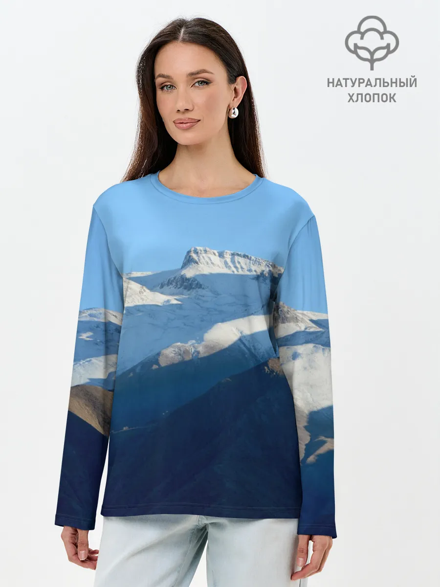 Лонгслив женский. Хлопок / Снежные горы