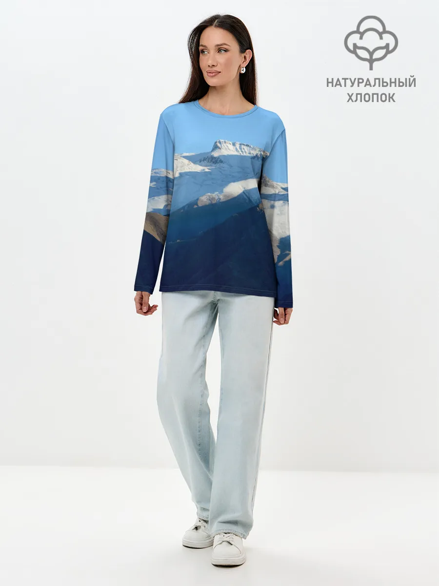 Лонгслив женский. Хлопок / Снежные горы