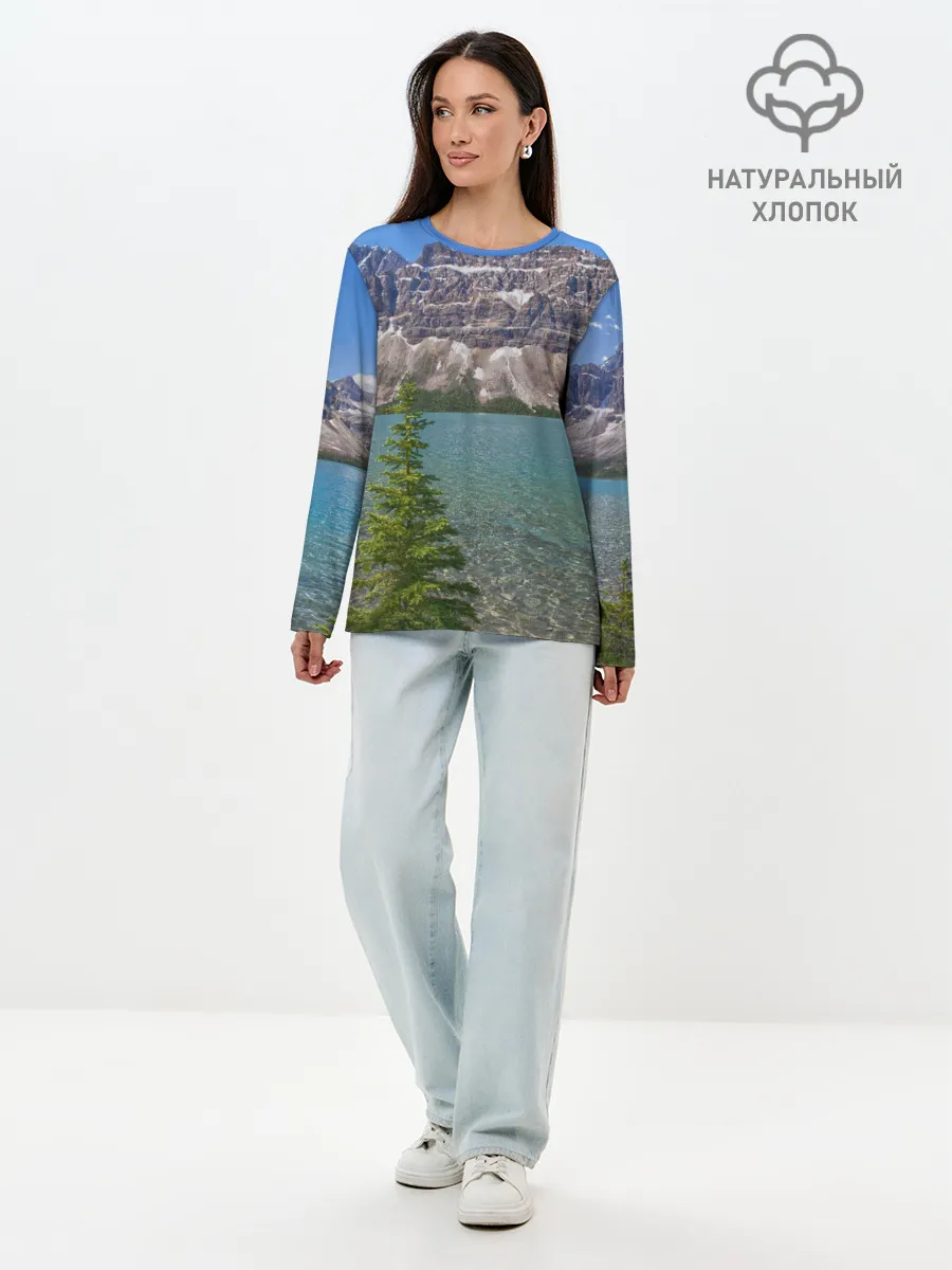 Лонгслив женский. Хлопок / Горное озеро