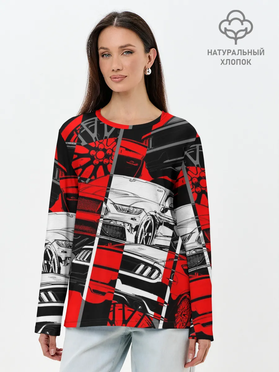 Лонгслив женский. Хлопок / Автомобили
