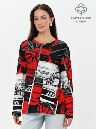 Лонгслив женский. Хлопок / Автомобили
